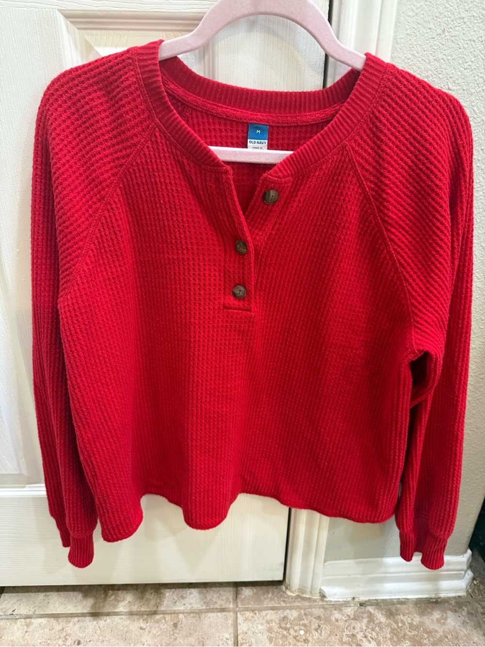Old Navy Red Waffle-Knit Henley Pullover